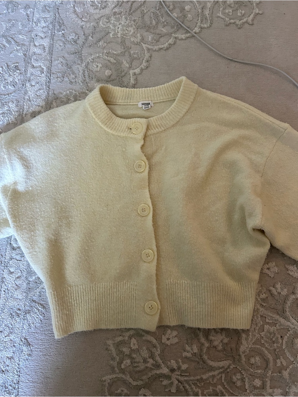 Garage Pale Yellow Cropped Button Cardigan